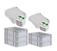 PROREGAL SET SUPER ÉCONOMIQUE 5x Bac Euro NextGen Economy avec couvercle à charnières et fermetures à glissière vertes | Poignées fermées | HxLxP 17x40x60cm | 34 litres | Eurobox, empilables