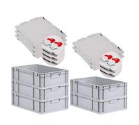 PROREGAL SET SUPER ÉCONOMIQUE 5x Bac Euro NextGen Economy avec couvercle à charnières et fermetures à glissière rouges | Poignées fermées | HxLxP 17x40x60cm | 34 litres | Eurobox, empilables