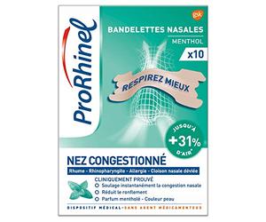 Prorhinel Bandelettes Nasales Menthol, Pour Nez Congestionné, Peaux Sensibles Ou Sèches, Taille Moyenne, 10 Pièces