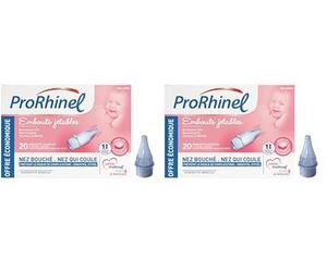 Prorhinel Embouts Jetables Mouche Bébé x20, Embouts Souples, Pour Nez Bouché et Qui Coule, Doux Hygiénique, Fabriqué en France (Lot de 2)