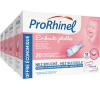 PRORHINEL - Embouts Jetables Souples Pour Mouche Bébé Manuel - Lavage Nez Bouché, Nez Qui Coule - Doux & Hygiéniques - Facile À Utiliser - Dès la Naissance - Fabriqué En France - Lot 4 x 20 Embouts