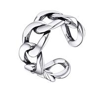 PROSILVER Bague Argent Vintage Femme 8.5mm 925 Silver Cuban Chain Link Ring Hip Hop Style Bijou