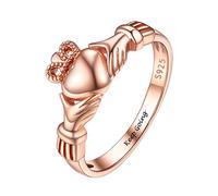 PROSILVER Bague Celtique Irlandaise Argent Femme Personnalisable, Anneau Claddagh/Triquetra Plaqué Or Rose, Taille de 47-67