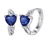 PROSILVER Boucle d'Oreille Femme Bleu Saphir Synthétique, Créole Petit Anneau Celtique Pierre de Naissance Septembre