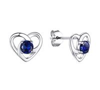 PROSILVER Boucle d'Oreille Femme Pierre Bleue en Argent Sterling, Clous Cœur Celtique avec Saphir Bleu de Synthèse