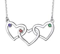 PROSILVER Collier Coeurs Femme Argent 3 Prénom Personnalisé Pendentif Personnalisable avec Pierres de Naissance Chaîne 45cm/1.5mm - Bijou Cadeau pour 3 Familles/BFF
