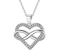 PROSILVER Collier Femme Amour Infini Pendentif Coeur Infini Argent Orné de Zircon Cubique Blanc avec Chaîne Fine Ajustable