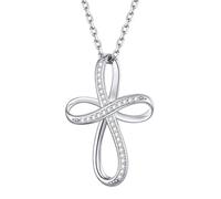 PROSILVER Collier Femme Croix Infini en Argent Massif, Pendentif Croix Infinity Orné de Zirconium Blanc