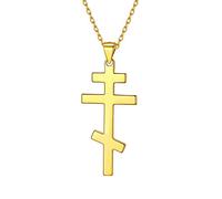 PROSILVER Collier Femme Croix Orthodoxe Russe en Vermeil Pendentif Religieux avec Chaîne Fine Ajustable Dorée 1.5mm/46+5cm