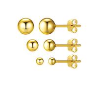 PROSILVER Lot de Clous d'Oreilles Femme en Argent Plaqué Or Piercing de Lobe Balle Dorée 3mm/5mm/7mm Simple
