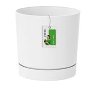 Cache-Pot Fleuri - 17,5 x Ø 18 cm - Pot de Fleur avec Soucoupe Rond Tubo P 3,2l, Blanc, DPOP180