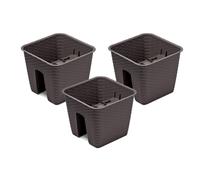 PROSPERPLAST Jardinière de balcon « Ratolla Railing » aspect rotin, lot de 3 (Carrée, marron, 272x272x225 mm)