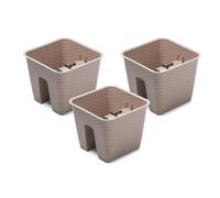 PROSPERPLAST Jardinière de balcon « Ratolla Railing » aspect rotin, lot de 3 (Carrée, mocca, 272x272x225 mm)