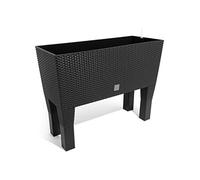 PROSPERPLAST Jardinière surélevée anthracite en polyrotin 3 compartiments 60x25x46 cm Bac à fleurs sur pieds 30 L