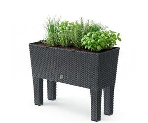 PROSPERPLAST Jardinière surélevée anthracite en polyrotin 3 compartiments 60x25x46 cm Bac à fleurs sur pieds 30 L