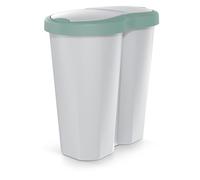 Prosperplast Keden Compacta R Duo 40 L Poubelle avec cadre, deux couvercles indépendants, tri sélectif hygiénique des déchets, double accès, pour le bureau ou la maison, plastique solide (Gris vert)