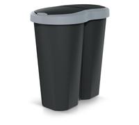 Prosperplast Keden Compacta R Duo 40 L Poubelle avec cadre, deux couvercles indépendants, tri sélectif hygiénique des déchets, double accès, pour le bureau ou la maison, plastique solide (gris noir)