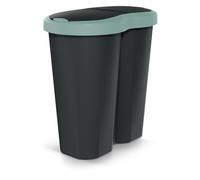 Prosperplast Keden Compacta R Duo 40 L Poubelle avec cadre, deux couvercles indépendants, tri sélectif hygiénique des déchets, double accès, pour le bureau ou la maison, plastique solide (Noir vert)