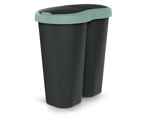 Prosperplast Keden Compacta R Duo 40 L Poubelle avec cadre, deux couvercles indépendants, tri sélectif hygiénique des déchets, double accès, pour le bureau ou la maison, plastique solide (Noir vert)