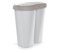 Prosperplast Keden Compacta R Duo Poubelle de 40 L avec cadre, deux couvercles indépendants, tri sélectif hygiénique des déchets, double accès, pour le bureau ou la maison, plastique solide (marron