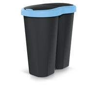 Prosperplast Keden Compacta R Duo Poubelle de 40 L avec cadre, deux couvercles indépendants, tri sélectif hygiénique des déchets, double accès, pour le bureau ou la maison, plastique solide (Noir bleu
