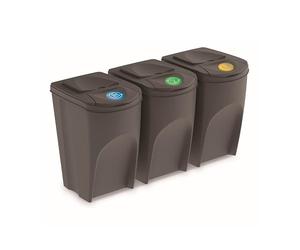 Prosperplast Lot de 3 cubes de recyclage 105 l Sortibox en plastique gris 3 x 35 l