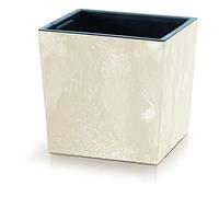 Prosperplast Pot de Fleurs 2 en 1 avec Insert en Plastique - Aspect béton - 29,5 x 29,5 x 29,5 x 29 cm - Crème