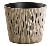 Prosperplast Pot de Fleurs Couleur Ocre,avec réservoir, Collection Sandy Round Eco Wood 18,9 x 18,9 x 16,5 cm, capacité 3 l.