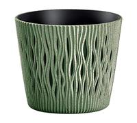 Prosperplast Pot de Fleurs Couleur Verte avec réservoir, Collection Sandy Round Eco Wood 12,8 x 12,8 x 11,1 cm, capacité 0,9 l.