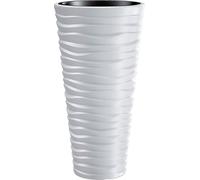 Prosperplast Pot de fleurs "Sand Slim", insert amovible, avec aspect ondulé horizontal, blanc, L 39 x H 75 x P 39 cm -