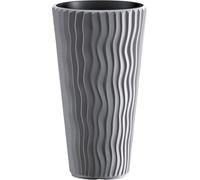 Prosperplast Pot de fleurs "Sandy Slim", insert amovible, avec aspect ondulé vertical (gris pierre, L 35 x H 62 X P 35 cm) -