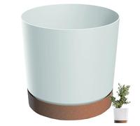 Prosperplast Pot de fleurs TUBO PM - Blanc - 148 mm - Avec soucoupe en bois écologique - Rond