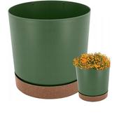 Prosperplast Pot de Fleurs Tubo PM - Vert - 128 mm - avec Soucoupe en Bois écologique - Rond