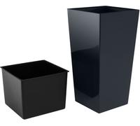 Prosperplast Pot de fleurs "Urbi Square", avec insert amovible, en plastique (anthracite, L 40 x H 75 x P 40 cm) -