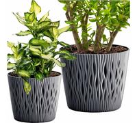 Prosperplast Pot Sandy Round + Inlay, Anthracite - Lot de 2 Ks