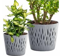 Prosperplast Pot Sandy Round + Inlay, Stone Grey - Lot de 2
