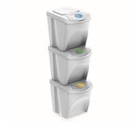 Prosperplast Set 3 poubelles de recyclage avec capacité de 75 litres en blanc