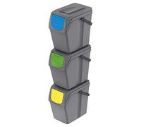 Prosperplast Set 3 poubelles de recyclage avec capacité de 75 litres en gris