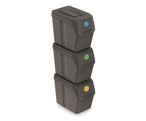 Prosperplast Set de 3 bacs de recyclage d'une capacité de 60 litres à compartiments de couleur grise 39x23x33 cm