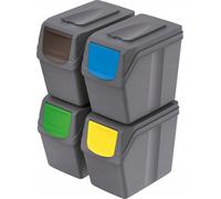 Prosperplast set de 4 poubelles de tri gris de 20 litres en plastique - Poubelles de tri