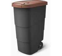 Prosperplast Wheeler Poubelle de 90 l avec roues et couvercle, poubelle universelle, en plastique, marron