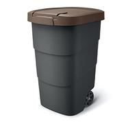 Poubelle avec roues et couvercle Keden Wheeler 110L universelle en plastique (marron)