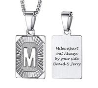 PROSTEEL Acier Collier Pendentif Plaque Femme Lettre M Personnalisable Chaîne Réglable 50+5cm/2mm Initial Men Necklace