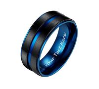 PROSTEEL Bague Anneau Homme Bicolore Bleu et Noir Personnalisable Taille 57, Alliance 8mm en Acier Inoxydable