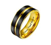 PROSTEEL Bague Anneau Homme Personnalisé en Acier Plaqué Or et Noir Taille 64, Alliance Bicolore 8mm de Large