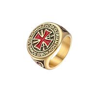 PROSTEEL Bague Chevalière Croix des Templiers Homme Plaqué Or Taille 62