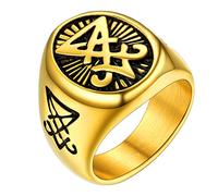 PROSTEEL Bague Chevalière Sceau du Lucifer Homme Plaqué Or Taille 64