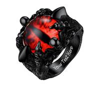 PROSTEEL Bague Homme Gothique Griffe de La Mort en Acier Inoxydable/Plaqué Or Personnalisable, Chevalière avec l'Œil du Diable Rouge