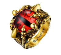 PROSTEEL Bague Homme Gothique Griffe de La Mort en Acier Inoxydable/Plaqué Or Personnalisable, Chevalière avec l'Œil du Diable Rouge