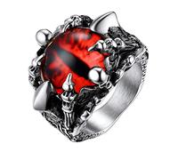PROSTEEL Bague Homme Gothique Griffe de La Mort en Acier Inoxydable/Plaqué Or Personnalisable, Chevalière avec l'Œil du Diable Rouge
